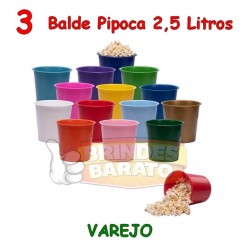 3 Baldes de Pipoca 2.5 litros - Promoção - R$ 3,70 / und